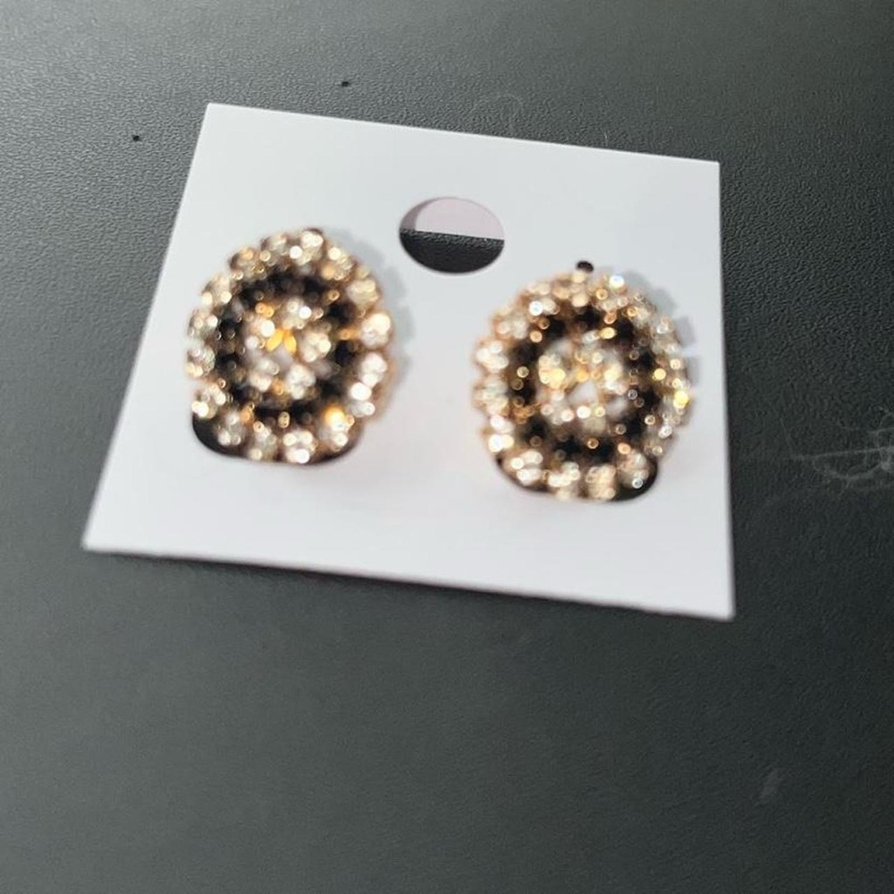 Elegant Gold and Black Triple CZs Dangle Earrings. - Picture 4 of 4